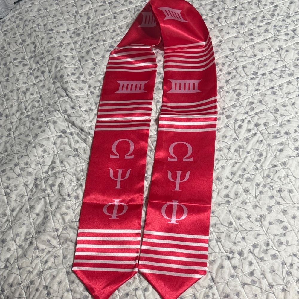 Pinkish Red and White Greek Letter Omega Psi Phi Men's Stole
